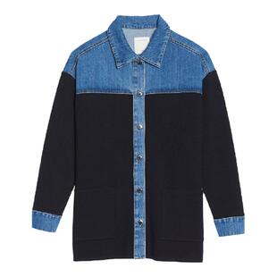 SANDRO Outlets秋冬女装法式经典复古海军蓝色单排纽扣长袖上衣