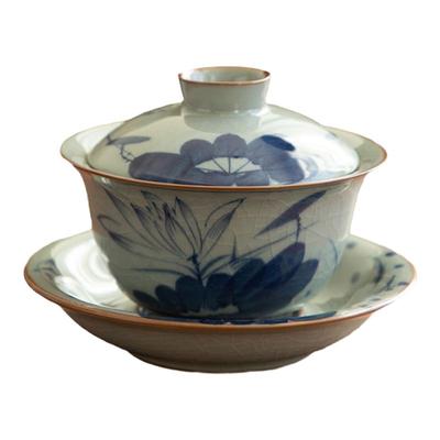 德化陶瓷盖碗仿古荷花