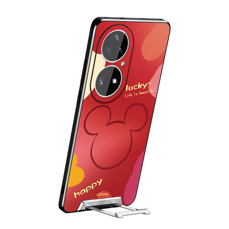 迪士尼正版适用华为p50手机壳新款p40pro带支架Pro+镜头全包隐形一体30女男水彩米奇渐变红色por防摔磨砂情侣