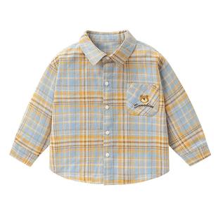 右欧男童格子衬衫女童上衣外套儿童衬衣休闲学院风春秋季新款童装