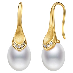 Meluxe美奈珍珠耳钉925银淡水珍珠耳饰8-9mm正圆送女友闺蜜礼物