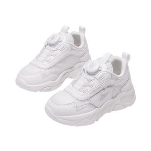 富罗迷女童运动鞋2025春秋新款女孩轻便透气软底旋转扣白色跑步鞋