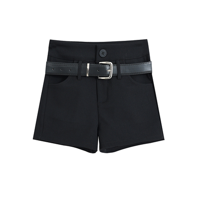 高腰短裤黑色弹性包臀腰带直筒裤