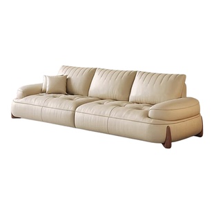 奶油风真皮沙发意式极简大小户型客厅轻奢直排复古风头层牛皮沙发