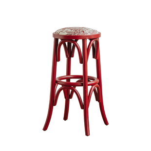 樱桃房间TON73高脚椅单人位国风红色实木椅子吧台椅软包高脚凳子