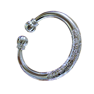 足银999南瓜头吉言手镯女实心开口复古饰品柔光送妈妈纯手工镯子