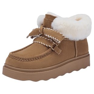 热风厚底雪地靴2025年冬季新款加绒保暖短靴小个子户外杏色女鞋