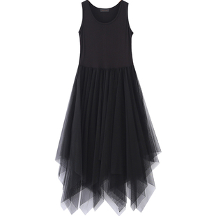 黑色连衣裙2025新款春季吊带背心网纱打底裙蕾丝内搭不规则长裙女