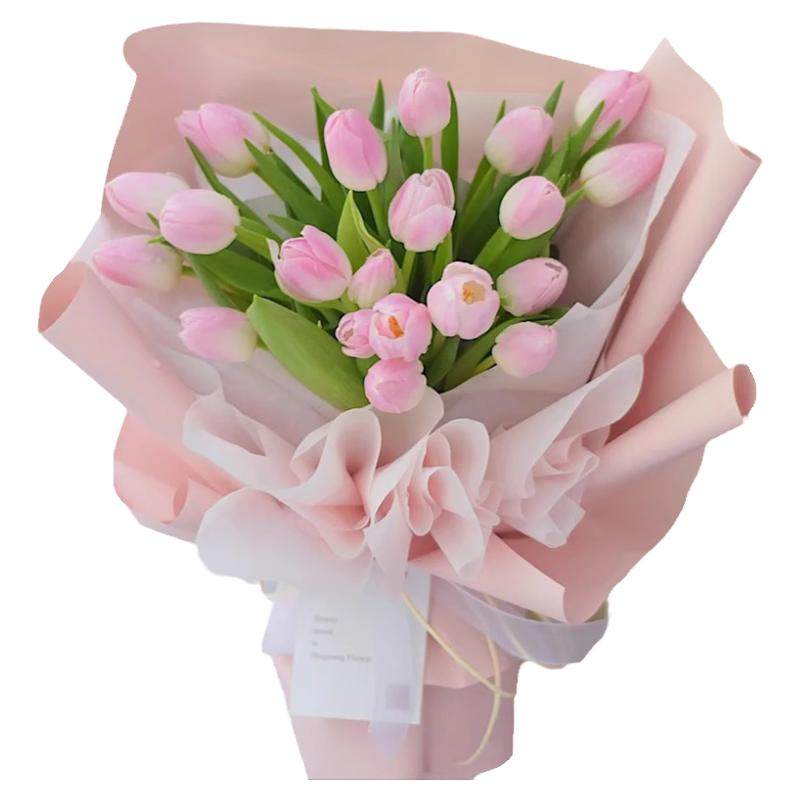 粉色郁金香鲜花速递同城真玫瑰花束生日上海广州北京全国配送女友