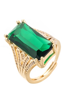 婚礼欧美风绿色锆石开口方形戒指