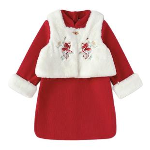 巴拉巴拉儿童套装女童连衣裙中大童中式两件套2026春季新款童装潮