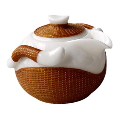 非遗手工瓷胎竹编玉瓷一壶四杯