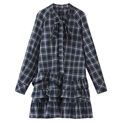 西町村屋学院风格纹OP连衣裙女2026春新款休闲舒适裙子XABA10555