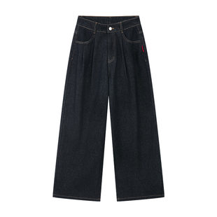 笛莎官旗青少年女孩宽松牛仔裤子2025冬季新款高腰加绒牛仔阔腿裤