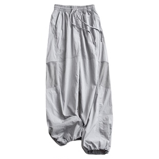 纯色网眼拼接薄款透气速干冰感工装裤宽松显瘦运动女裤休闲裤Z416