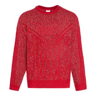 Adidas阿迪达斯新年款红色套头毛衣26男女休闲宽松针织衫KT0693