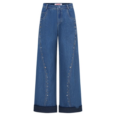 ORA GENESIS2025年冬季新品时尚翻边铆钉牛仔裤