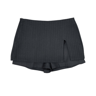 eihey诶嘿黑色细条纹开叉裤裙防走光低腰半身裙女迷你西装包臀裙