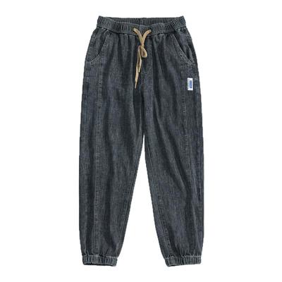 弹力松紧腰宽松哈伦束脚牛仔裤男