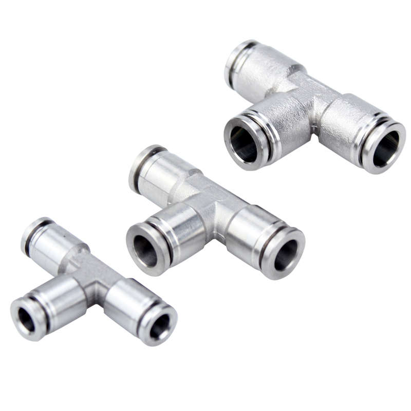 304不锈钢T型快插三通中间PE4/6/8/10/12气动软管气管快速插接头