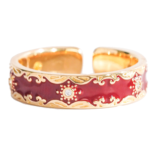 A珐琅彩烟花红色戒指女精致时尚高端轻奢高级感小众新年圣诞配饰