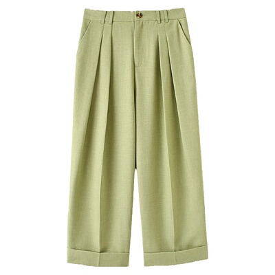 高腰HeyDress宽松麻感垂坠九分裤