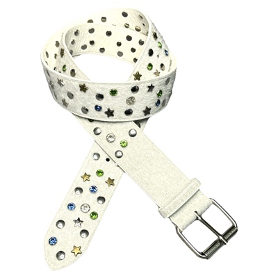 Y2K风白马毛星星水钻针扣腰带