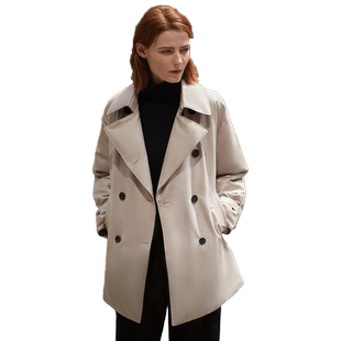 ICB日系秋季通勤直筒版双排扣90%白鹅绒羽绒风衣薄羽绒服商场同款