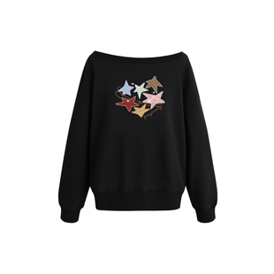 PCMY一字肩宽松露肩卫衣情侣装一男一女2026春季新款重磅连帽外套