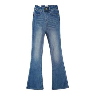 辰纯「超模裤」秋冬微喇牛仔裤女显瘦梨形提臀高腰加绒厚喇叭长裤