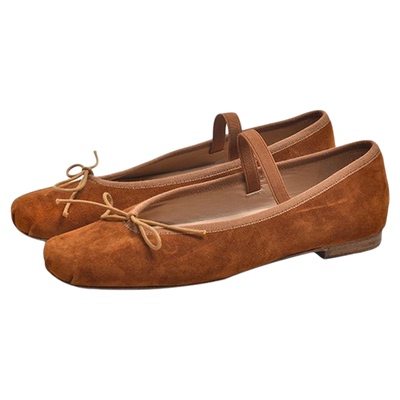 摩卡金棕羊翻皮平底芭蕾鞋