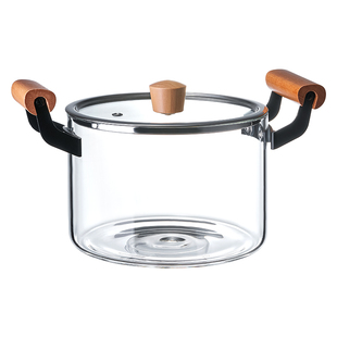 忆壶茶高硼硅玻璃汤锅耐高温明火加热煮锅木把防烫透明双耳炖煮锅