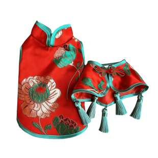 狗狗猫咪唐装汉服云肩旗袍宠物泰迪比熊博美新年中式喜庆国风衣服