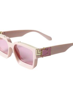 马卡龙色方形粗框小众太阳眼镜