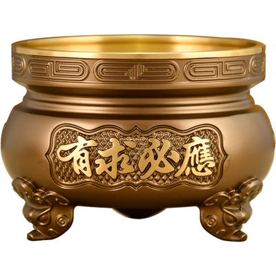 纯铜仿古三足狮头香炉