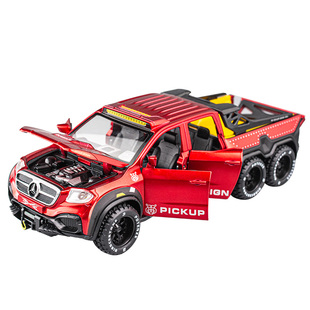 奔驰X级皮卡6X6合金车模1:28越野车皮卡儿童礼物玩具车仿真模型车