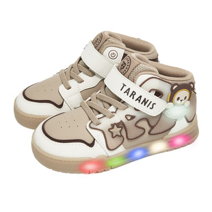 泰兰尼斯儿童高帮闪灯板鞋春秋新款男童闪灯鞋女童时尚休闲板鞋子