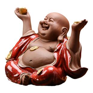 新中式禅意陶瓷招财弥勒佛摆件客厅玄关书桌佛像装饰茶室桌面摆放