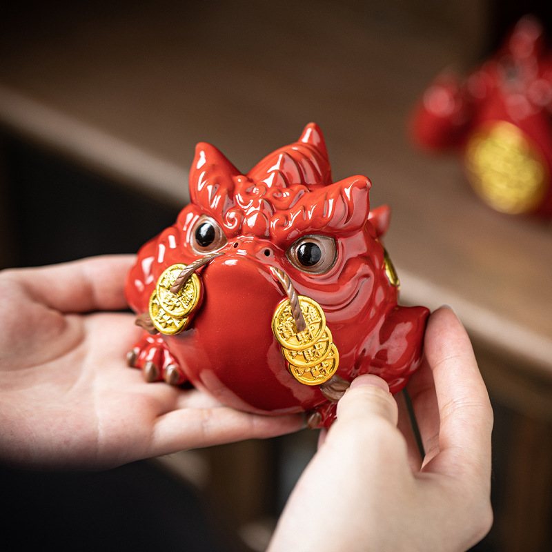 金蟾招财摆件三足茶摆设礼品小蟾蜍茶装饰办公室酒柜宠客厅台茶桌