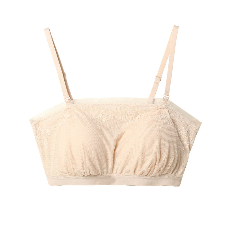 新款真丝无钢圈蕾丝抹胸女桑蚕丝轻薄透气防走光吊带文胸性感内衣