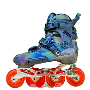 酷乐CF升级版闪灵轮滑鞋高端夜光碳纤平花刹车鞋HV成人反光溜冰鞋