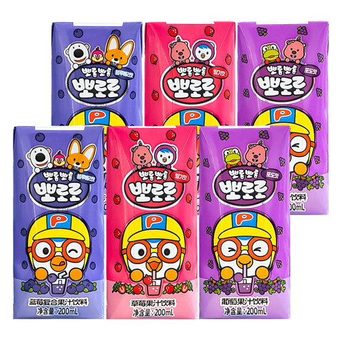 啵乐乐儿童乳酸菌果汁饮料200ml葡萄草莓复合果汁益生菌loopy露比