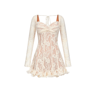 Sheer Luck Laura轻奢法式浪漫蕾丝收腰长袖连衣裙春夏新款公主裙