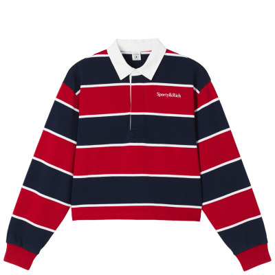 [秋冬新品]Sporty&Rich 女士复古时尚日常百搭拼色条纹长袖POLO衫