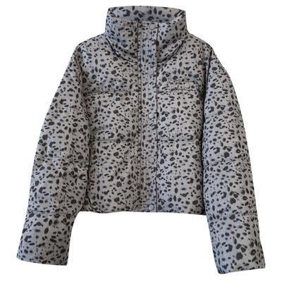 灰色豹纹立领短款小个子羽绒服女