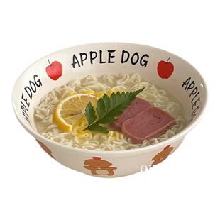 日式拉面碗家用高级感釉下彩牛肉拉面碗韩式可爱大号陶瓷碗斗笠碗