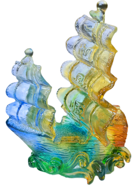 琉璃帆船摆件工艺品一帆风顺乔迁新居高档家居客厅酒柜玄关装饰品