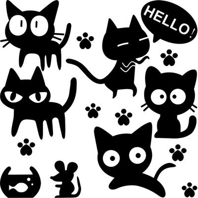 瓷砖黑色可爱小猫大图案贴画贴纸