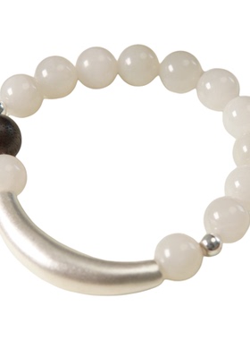 和田玉白玉手串999银手链手镯