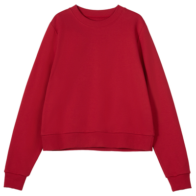 林乔芝2025新款休闲百搭时尚纯色圆领卫衣女套头长袖红色纯棉T恤